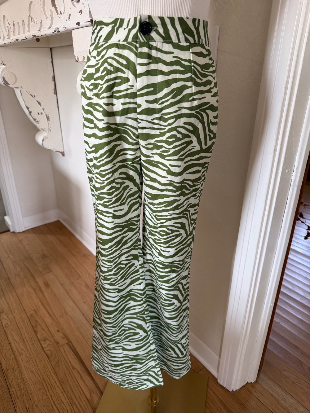 Green Zebra-Print Wide Leg Pants